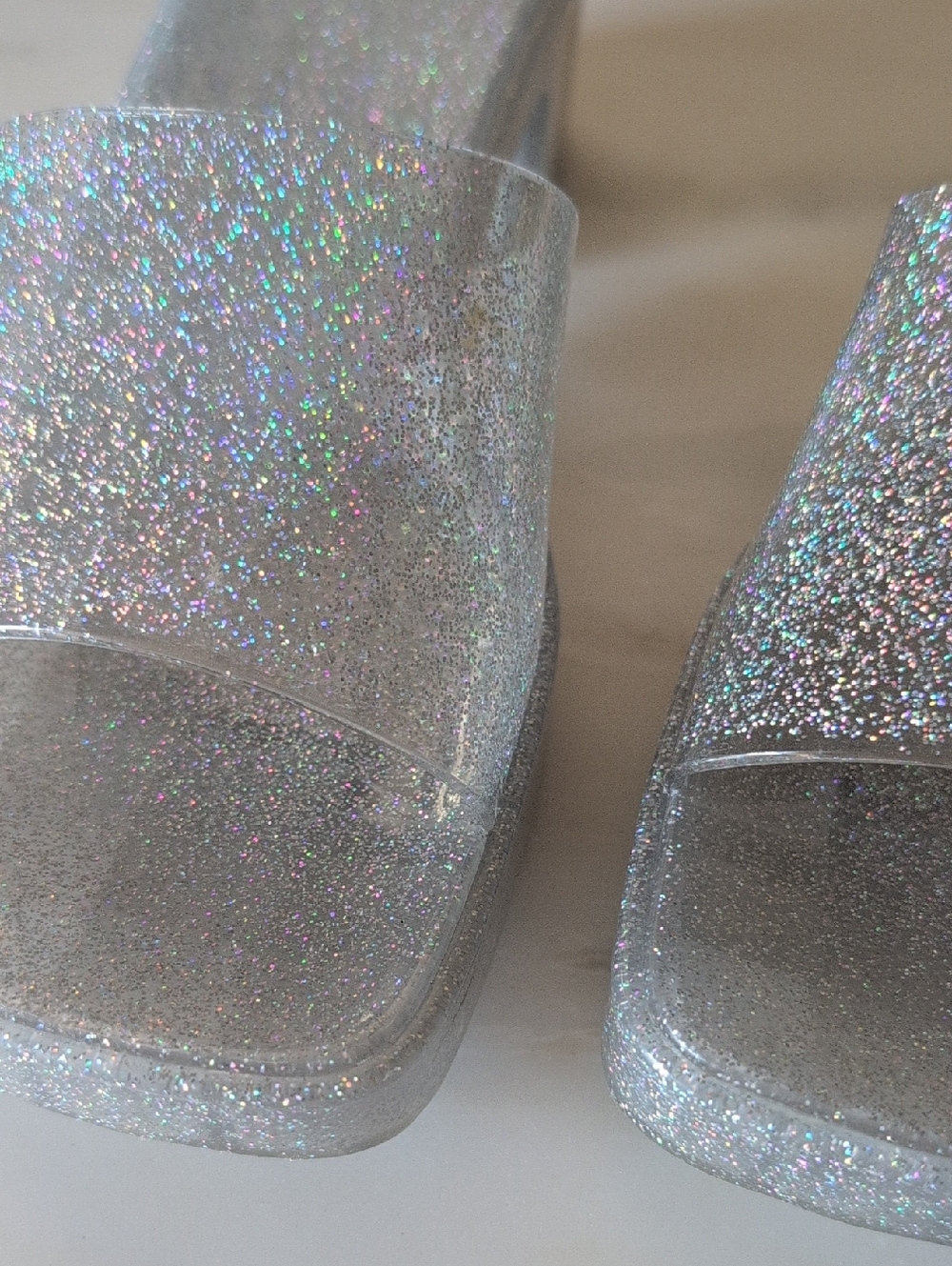 Crown And ivy Silver Glitter Block Heel Slide Sandals - Women's - Picture 2 of 9